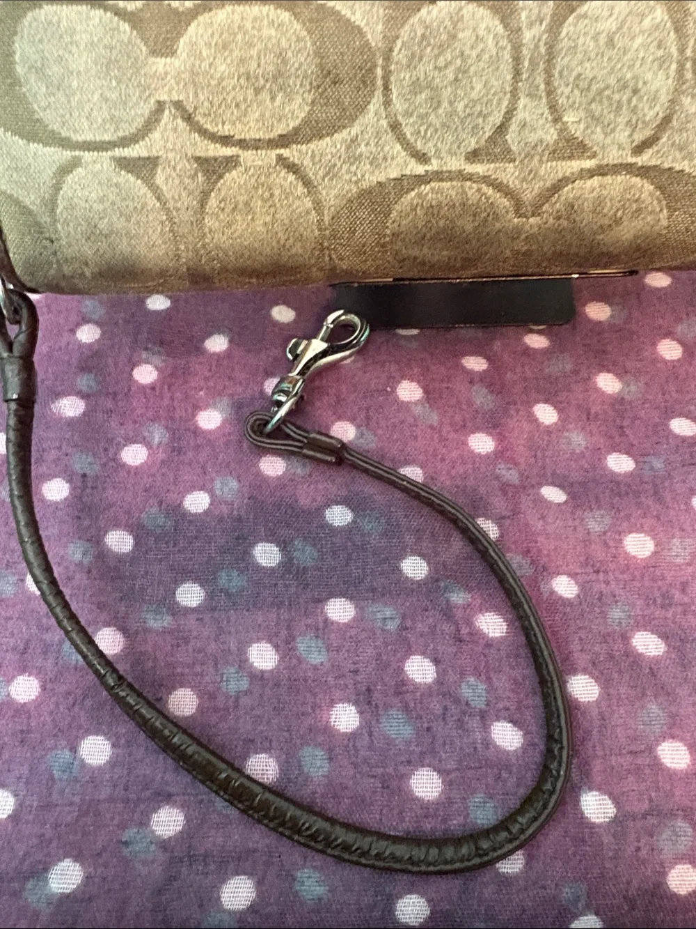 Coach Brown Signature Canvas Wristlet with Dark Brown Trim